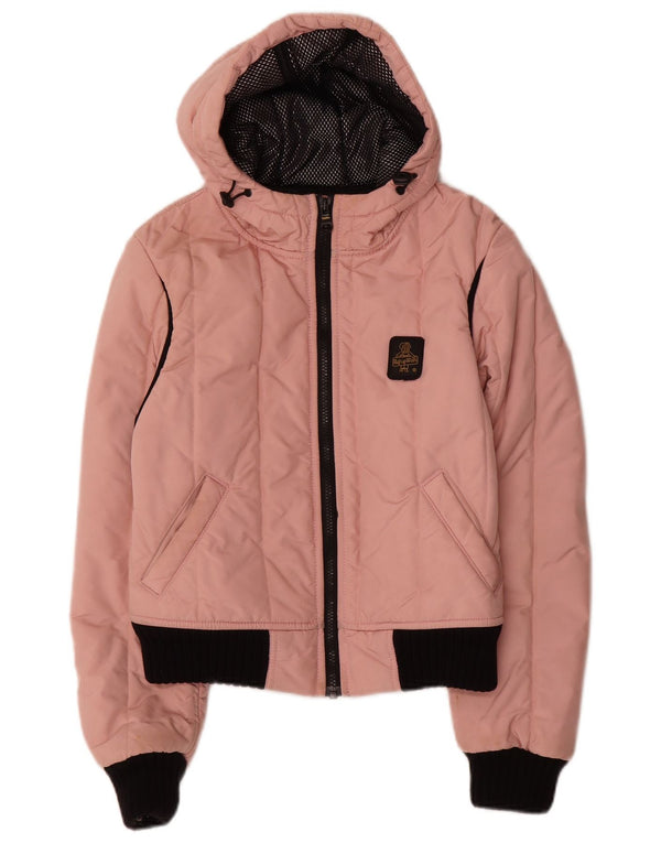 Refrigiwear Jaqueta bomber feminina com capuz e corte UK 12 médio rosa nylon