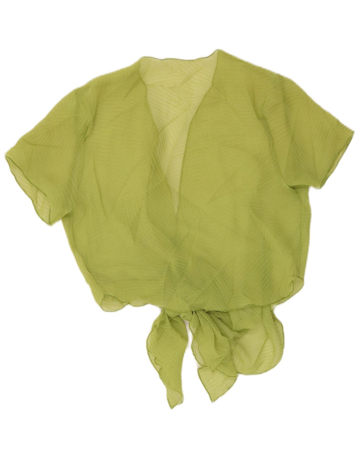 Gravata frontal feminina vintage transparente, top UK 14 listrado verde médio