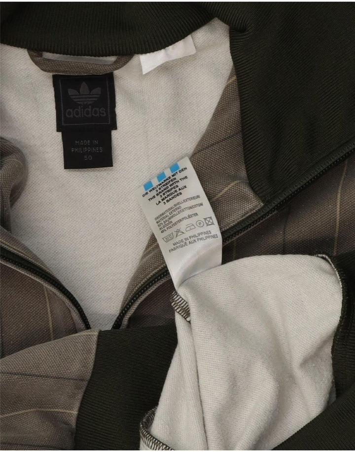 Adidas Mens Tracksuit Top Jacket IT 50 Médio Cinza Riscas de Algodão