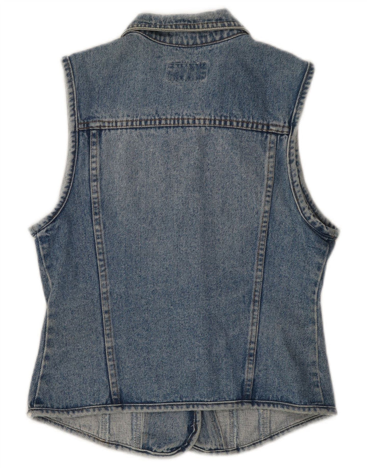 Colete jeans feminino vintage Reino Unido 12 algodão azul médio
