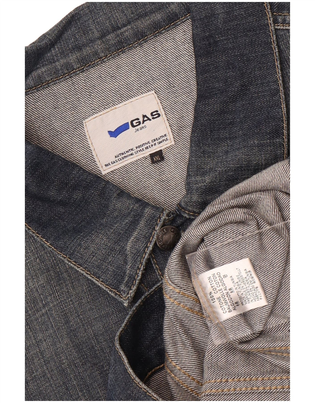 Jaqueta jeans masculina Gas UK 44 2XL algodão azul marinho