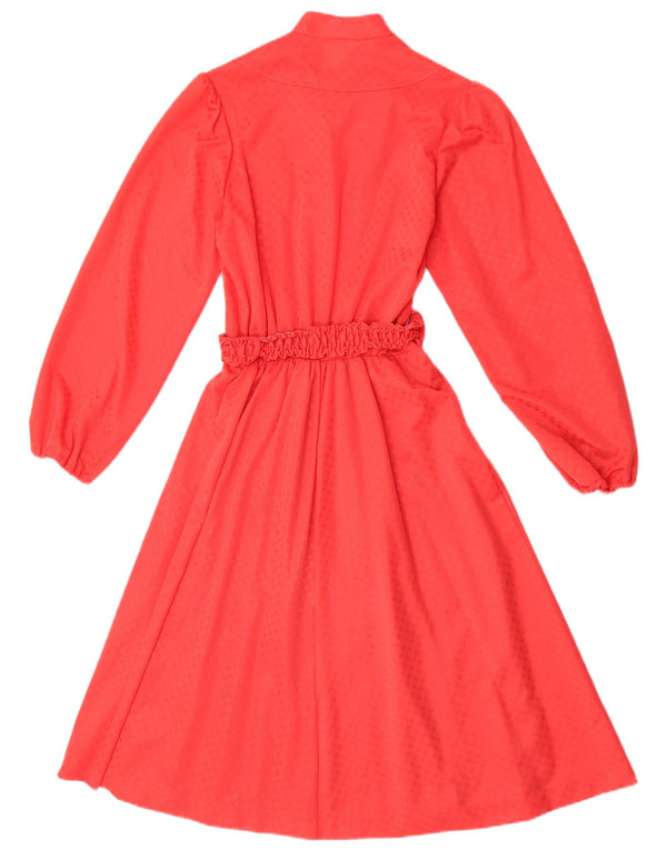 Vestido vintage feminino manga comprida linha A UE 40 acetato geométrico vermelho médio