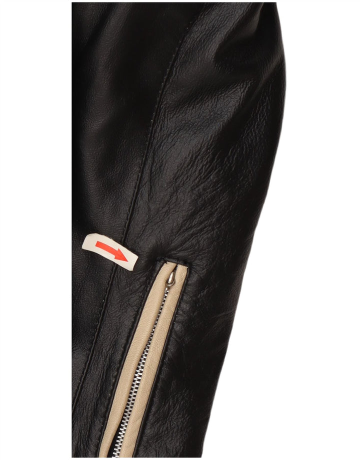Jaqueta de couro feminina vintage IT 48 XL preto colorblock
