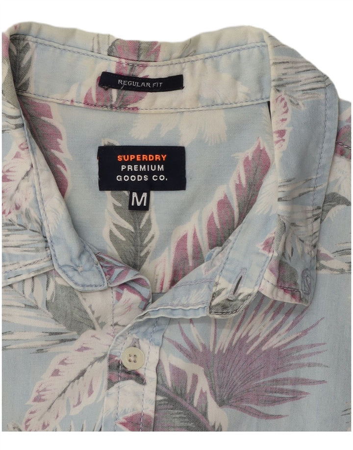 Camisa masculina Superdry manga curta regular fit médio azul floral algodão