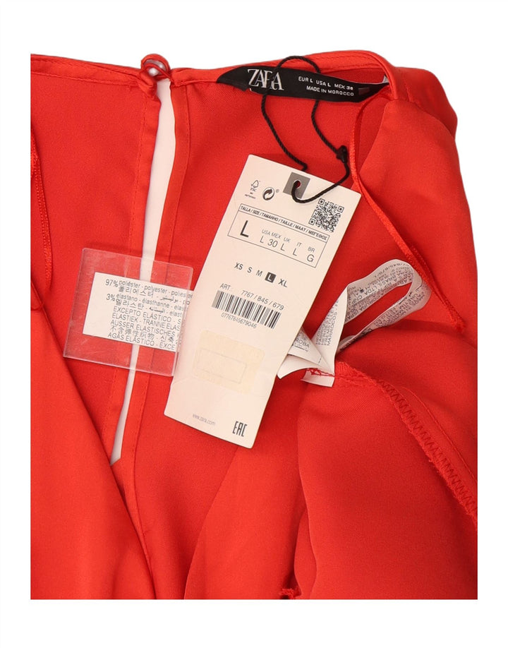 Vestido maxi feminino ZARA manga 3/4 Reino Unido 16 grande laranja poliéster
