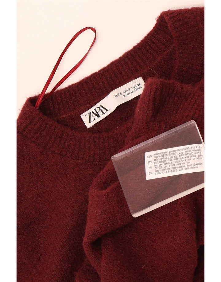 Suéter feminino Zara Crop Cardigan UK 10 pequeno poliéster marrom