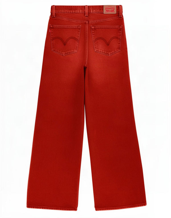 Jeans feminino Levi's cintura alta com perna larga W26 L29 algodão vermelho