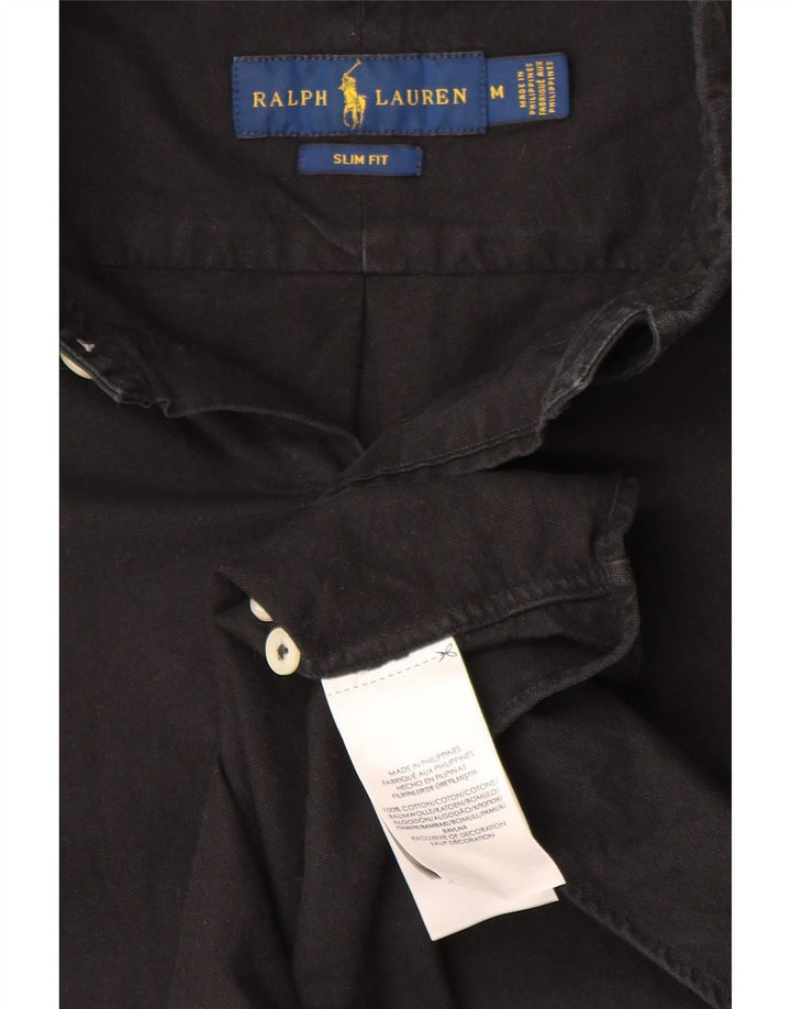 Ralph Lauren Camisa masculina slim fit de algodão preto médio