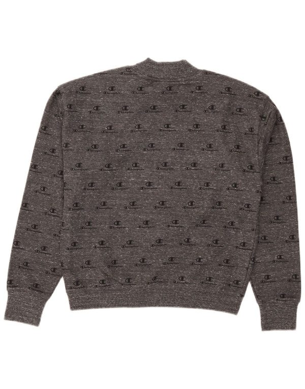 Champion feminino gráfico crop moletom jumper UK 10 pequeno cinza manchado