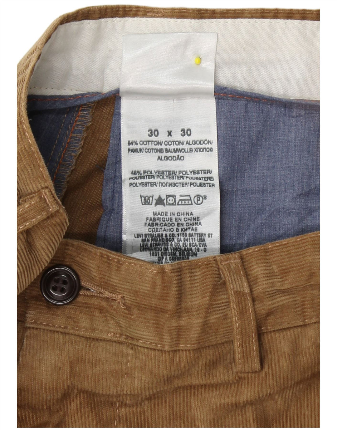 Calça masculina de veludo cotelê reto DOCKERS W30 L30 algodão bege