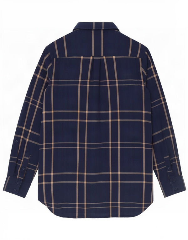 Camisa feminina Fat Face UK 14 grande algodão xadrez azul marinho