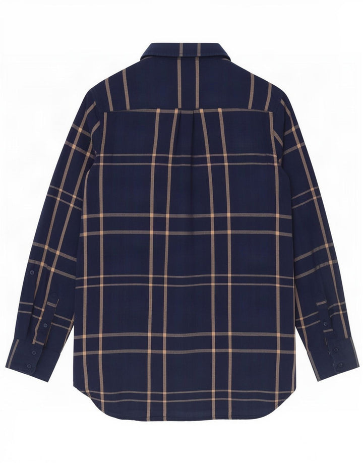 Camisa feminina Fat Face UK 14 grande algodão xadrez azul marinho