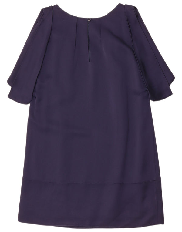 Vestido feminino Monsoon manga 3/4, tamanho UK 14, grande, azul marinho, acetato