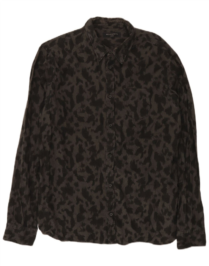 Camisa masculina All Saints com estampa abstrata grande de algodão preto