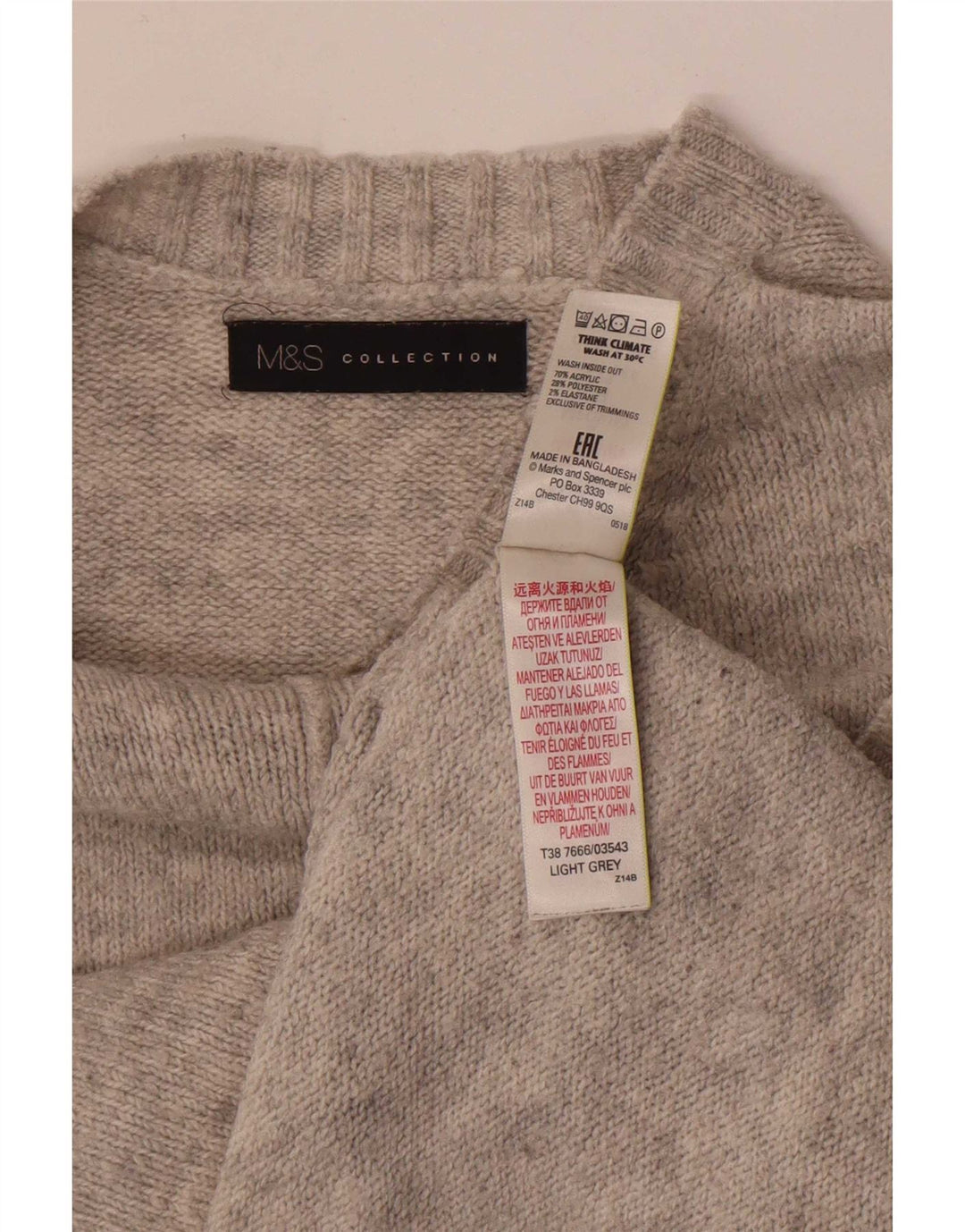 Suéter feminino Marks & Spencer com gola redonda Reino Unido 14 cinza médio acrílico
