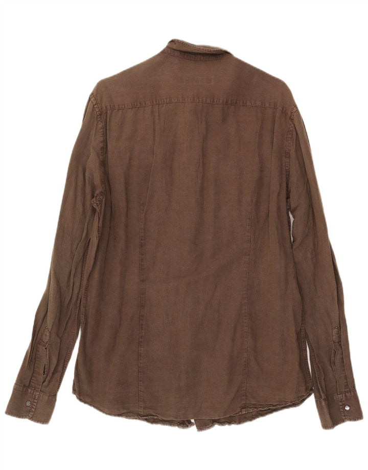 Camisa masculina Trussardi grande linho cáqui