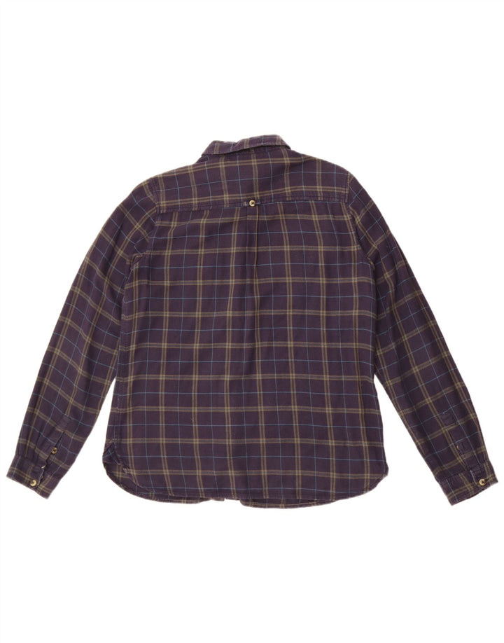 Camisa feminina de flanela Fat Face Reino Unido 12 algodão xadrez médio azul marinho