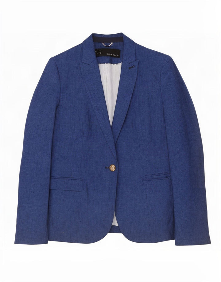 Jaqueta blazer feminina Zara com 1 botão Reino Unido 10 pequeno algodão azul marinho