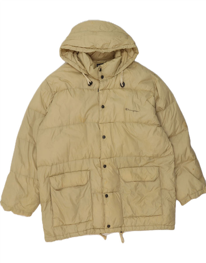 CHAMPION Mens Hooded Padded Jacket UK 42 XL Beige Nylon Vintage Champion and Second-Hand Champion from Messina Hembry 