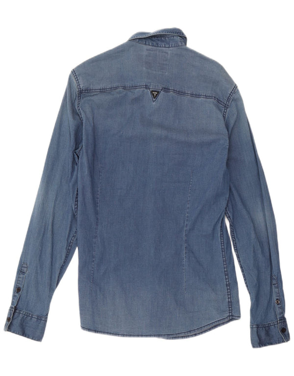 Camisa jeans masculina Guess Slim Fit pequena azul