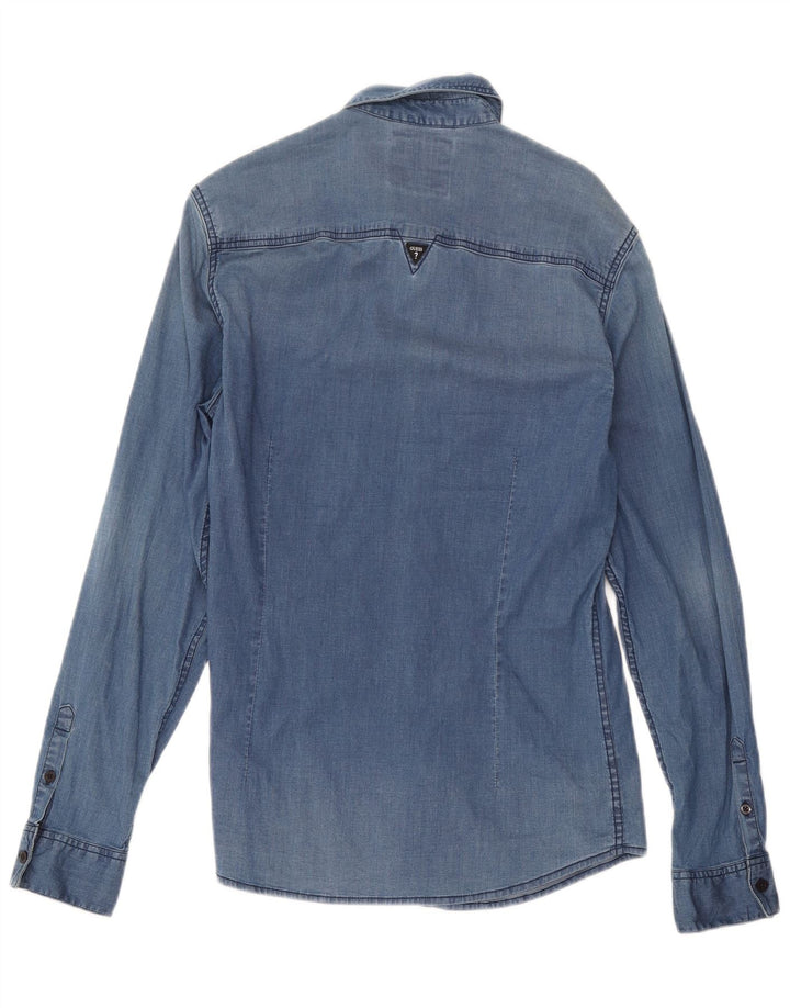 Camisa jeans masculina Guess Slim Fit pequena azul