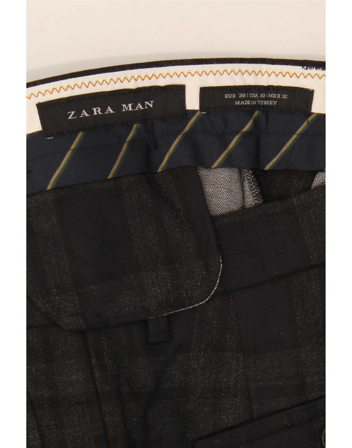 Zara Mens Slim Cropped Calças EU 38 Pequeno W30 L25 Cinza Poliéster Xadrez