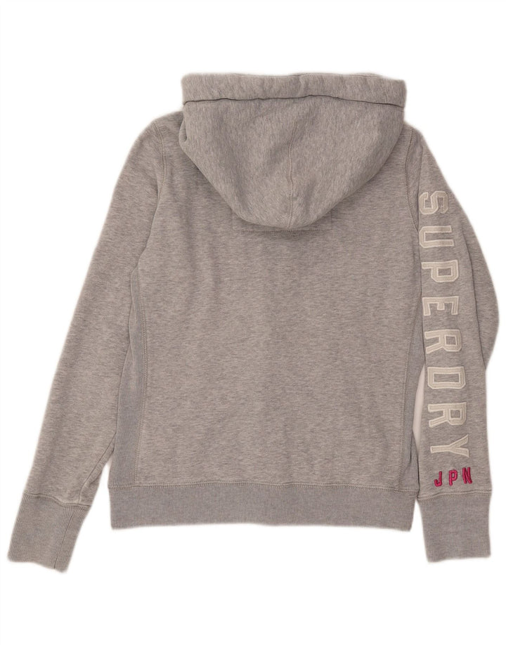 Suéter feminino Superdry com capuz e zíper gráfico UK 14 algodão cinza médio