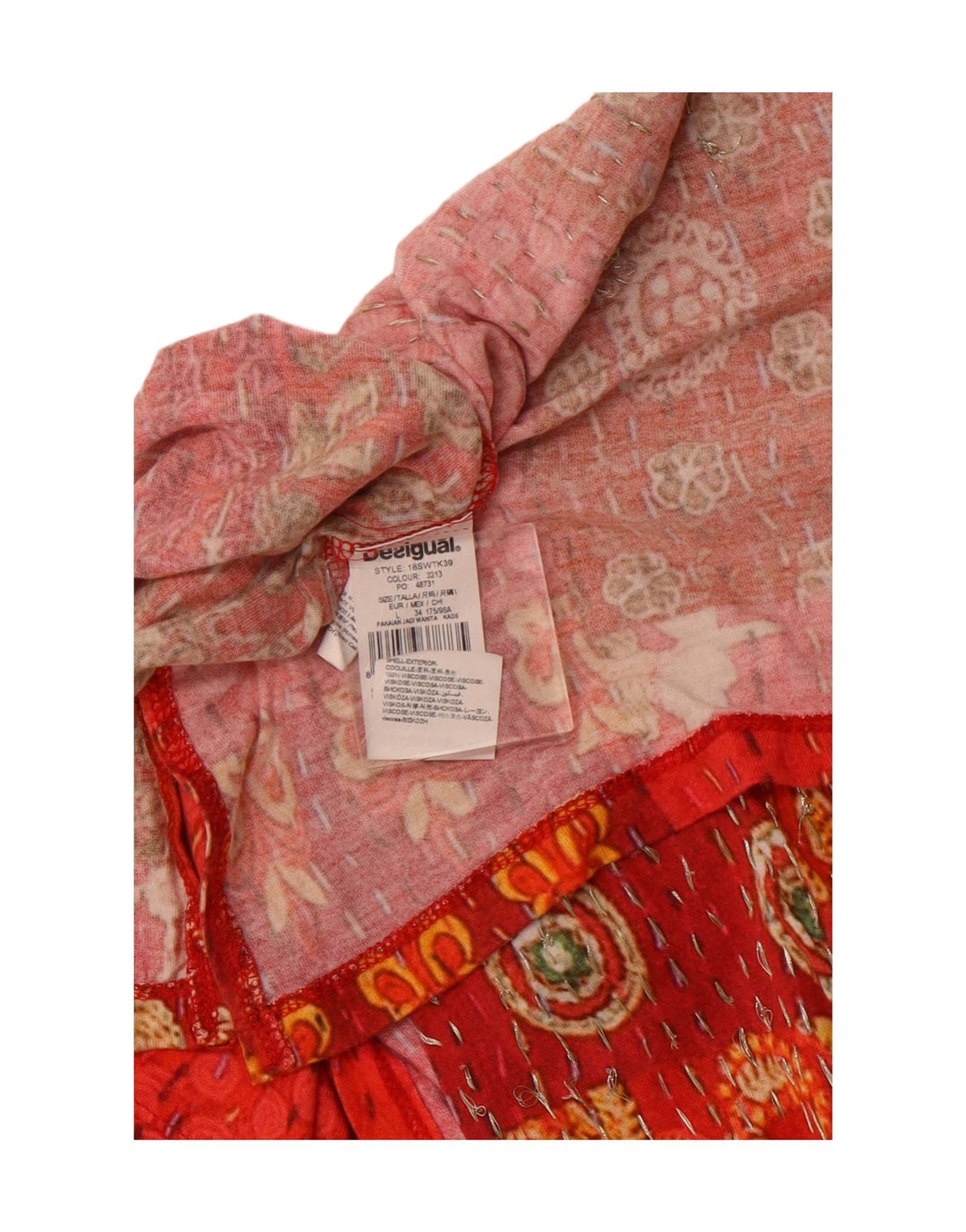 DESIGUAL Womens Graphic T-Shirt Top UK 16 Large Orange Patchwork Viscose