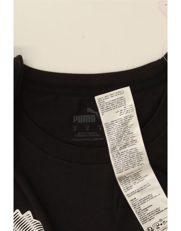 Puma Mens Graphic T-Shirt Top Médio Algodão Preto