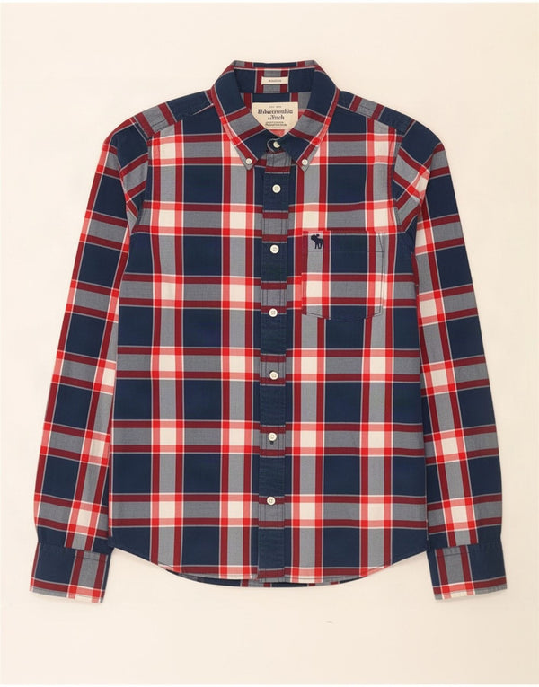 Camisa masculina Abercrombie & Fitch de algodão xadrez azul marinho médio