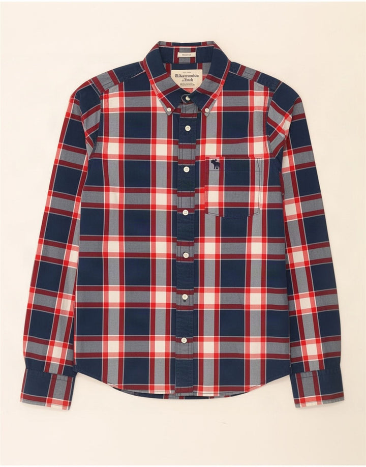 Camisa masculina Abercrombie & Fitch de algodão xadrez azul marinho médio