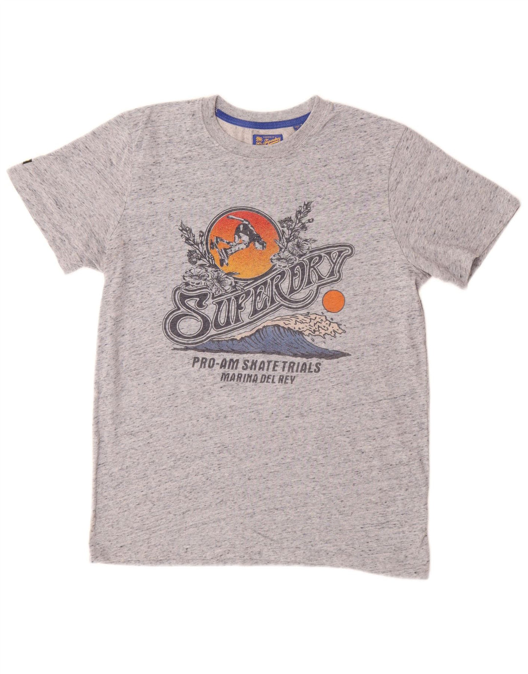Camiseta masculina gráfica SUPERDRY Top algodão manchado cinza médio