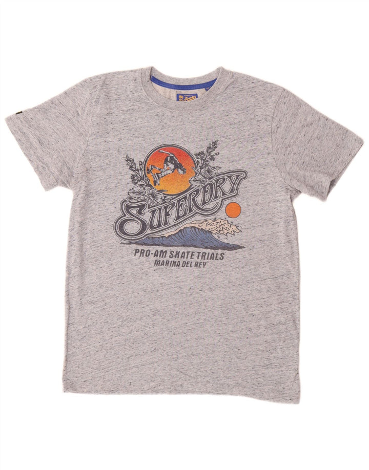 Camiseta masculina gráfica SUPERDRY Top algodão manchado cinza médio