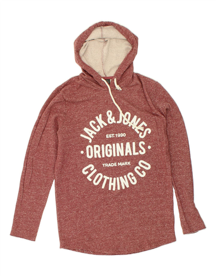 JACK & JONES Mens Graphic Hoodie Jumper Medium Maroon Flecked Cotton Vintage Jack & Jones and Second-Hand Jack & Jones from Messina Hembry 