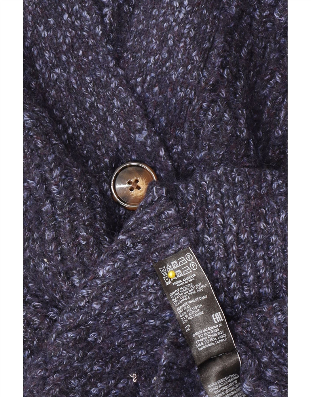 Suéter cardigã feminino grande Marks & Spencer Reino Unido 14 médio azul manchado