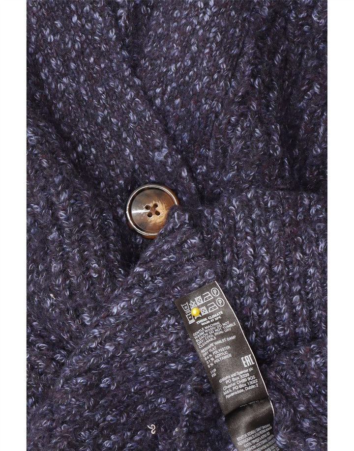 Suéter cardigã feminino grande Marks & Spencer Reino Unido 14 médio azul manchado