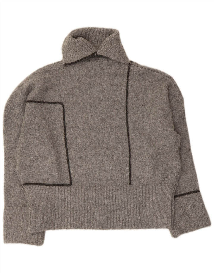 Zara Suéter feminino oversized com gola redonda Reino Unido 10 pequeno cinza acrílico