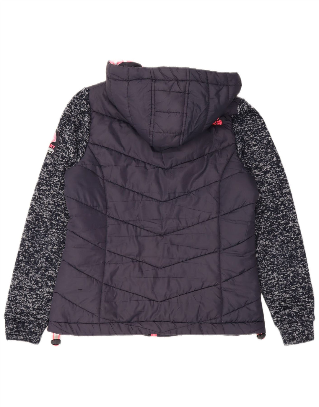 Jaqueta acolchoada com capuz feminina Superdry UK 12 médio azul marinho manchado