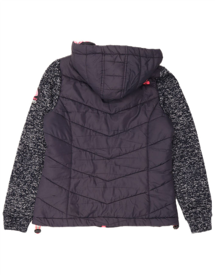 Jaqueta acolchoada com capuz feminina Superdry UK 12 médio azul marinho manchado