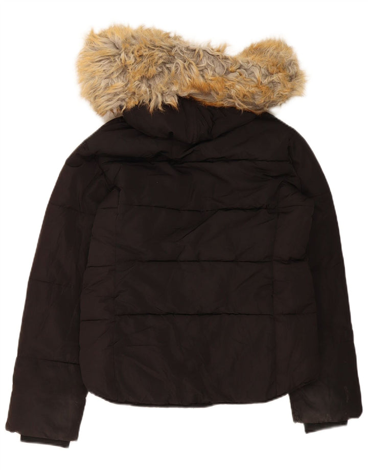 Jaqueta feminina acolchoada com capuz e capuz Topshop UK 4 XS poliéster preto