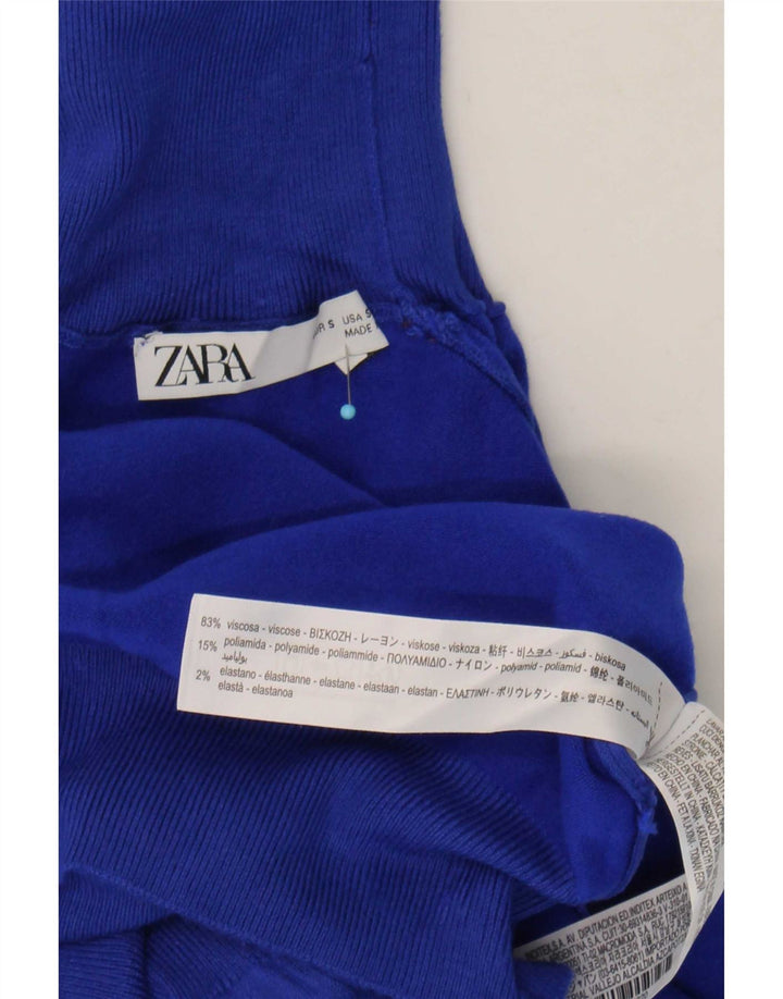 Suéter feminino Zara com gola redonda e viscose azul pequena Reino Unido 10
