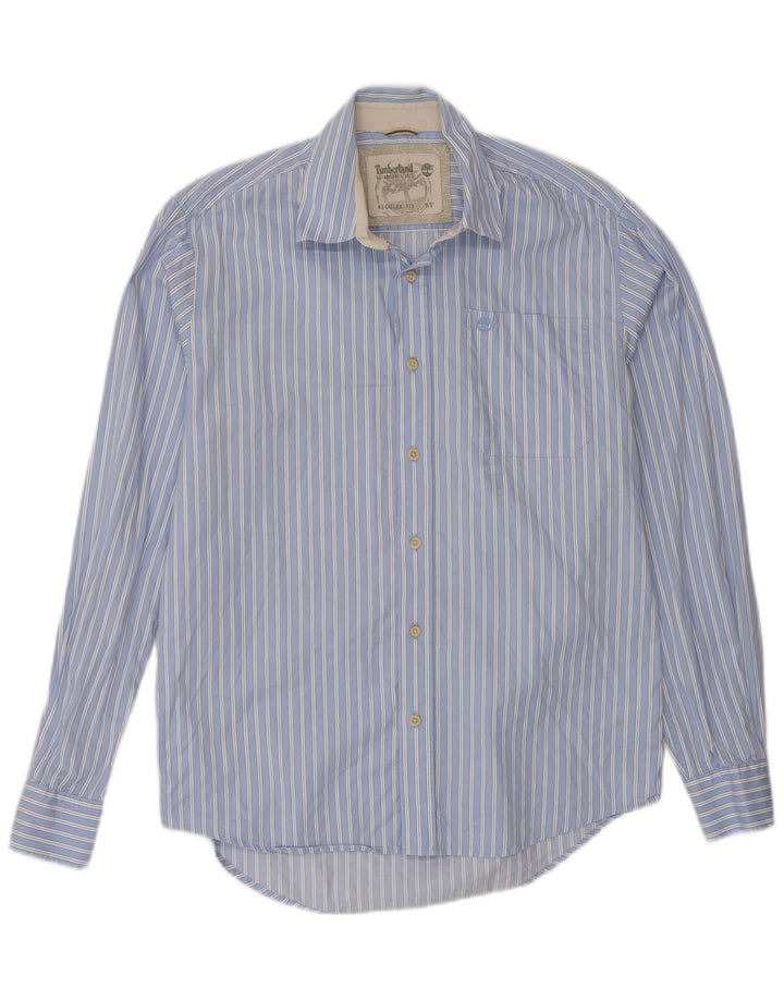 Camisa masculina Timberland Regular Fit pequena listrada azul de algodão
