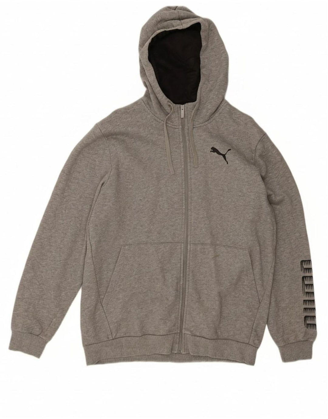 Suéter masculino PUMA com capuz e zíper gráfico grande algodão cinza