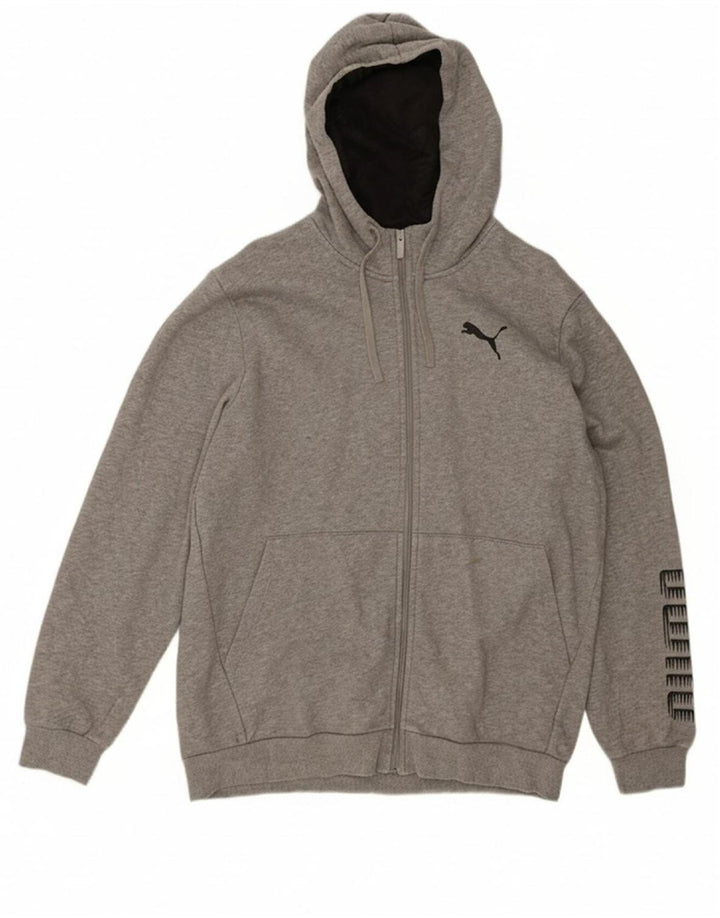 Suéter masculino PUMA com capuz e zíper gráfico grande algodão cinza