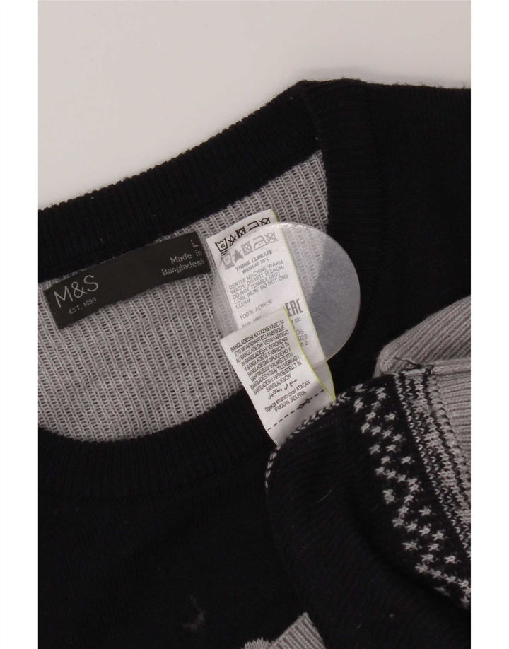 Suéter masculino Marks & Spencer com gola redonda grande bloco colorido cinza