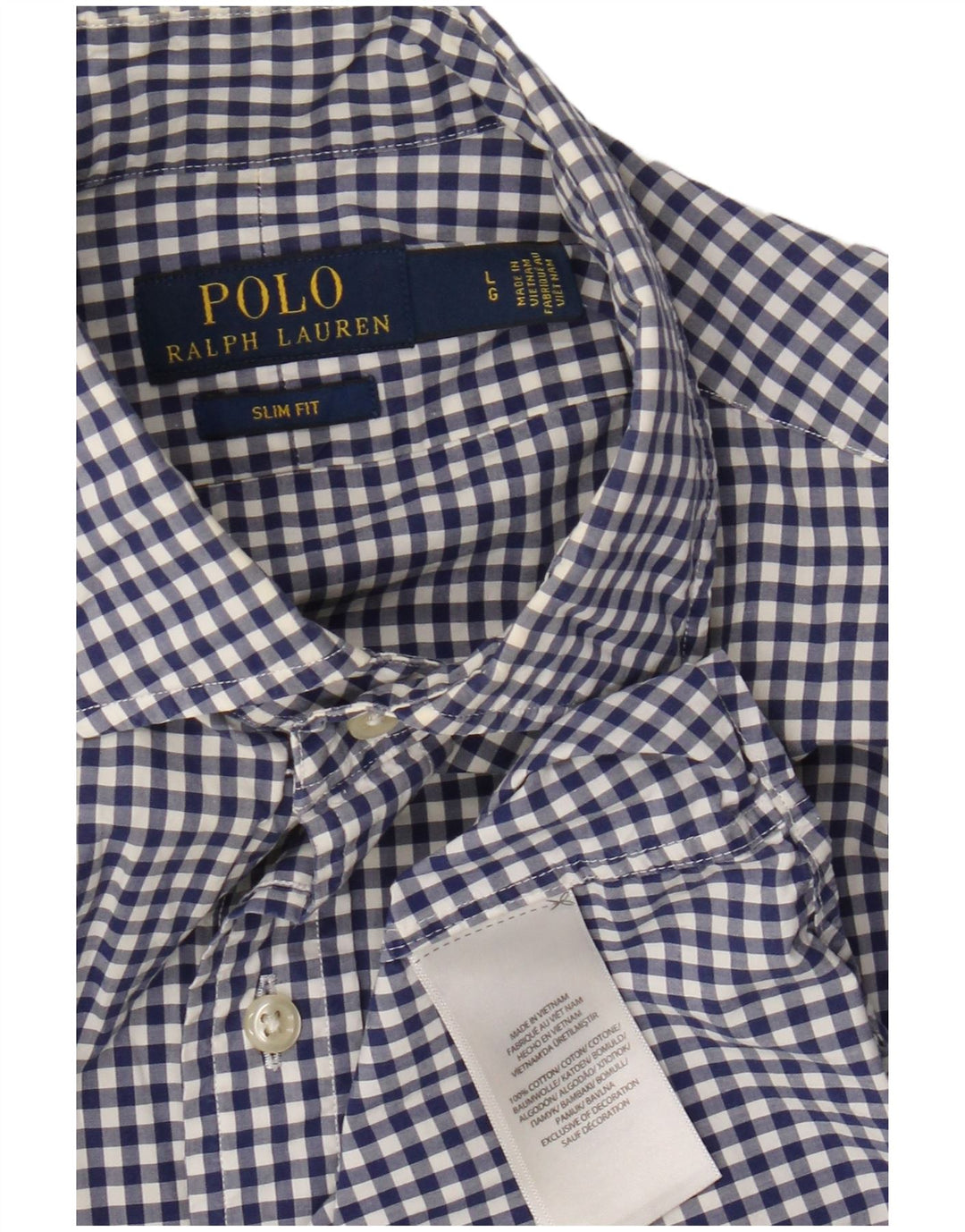 Camisa polo Ralph Lauren masculina slim fit grande algodão guingão azul