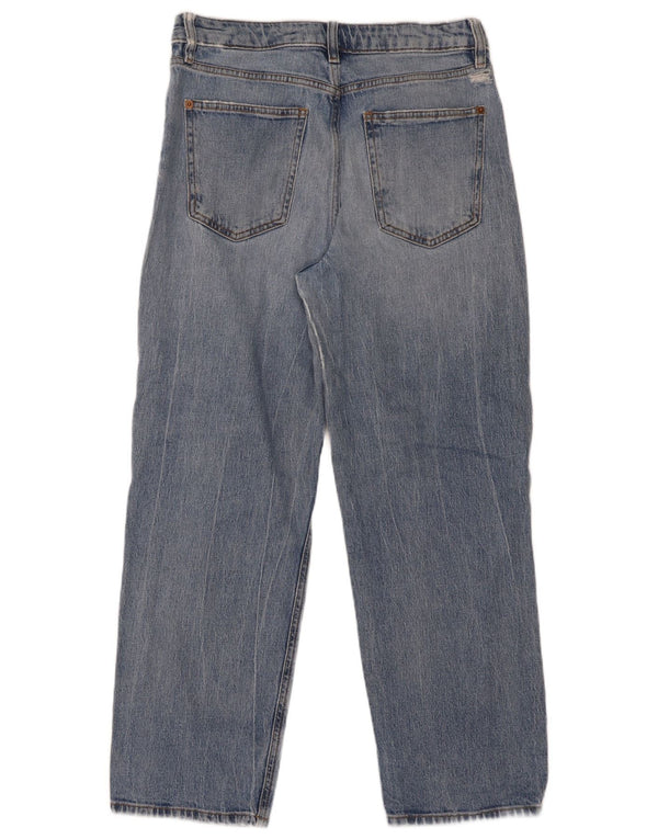 Calça jeans feminina Marks & Spencer Boyfriend cintura alta UK 10 pequena W30 L28 azul