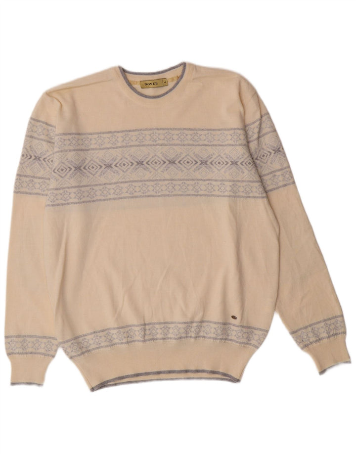Suéter masculino VINTAGE com gola redonda grande bege Fair Isle Classic