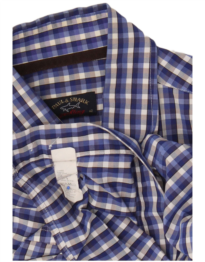 Camisa masculina Paul & Shark tamanho 42 grande algodão xadrez azul