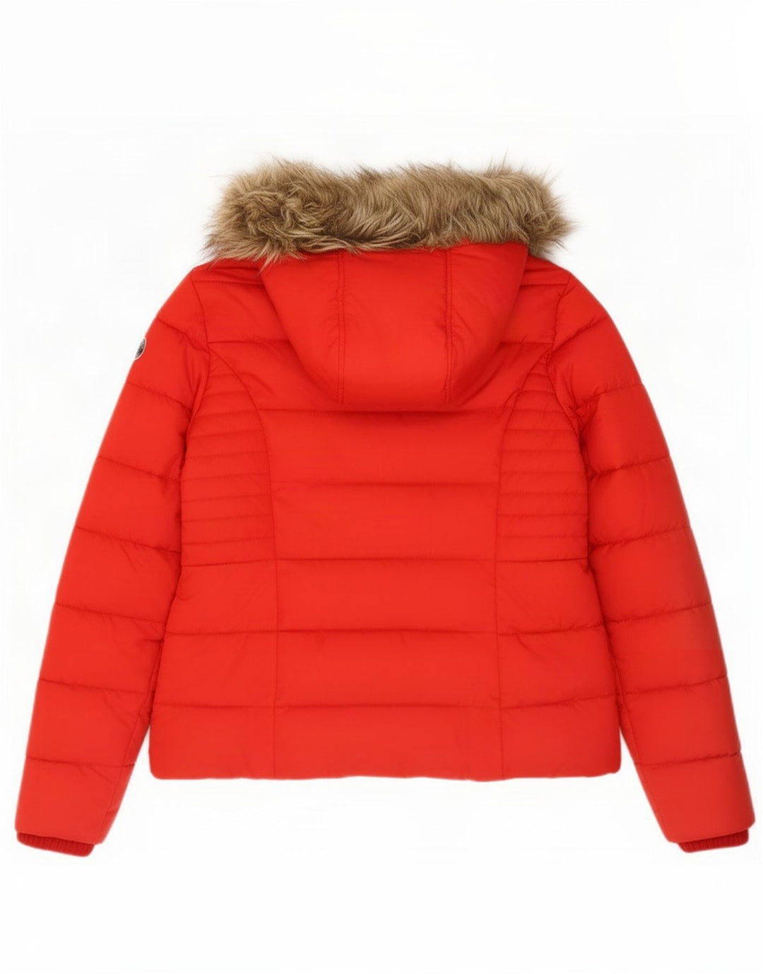 Jaqueta feminina acolchoada com capuz Abercrombie & Fitch Reino Unido 16 grande poliéster vermelho